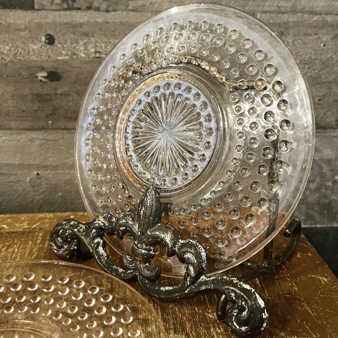 Vintage Set of 6 Pink Depression Glass Hobnail Small Plates Anchor