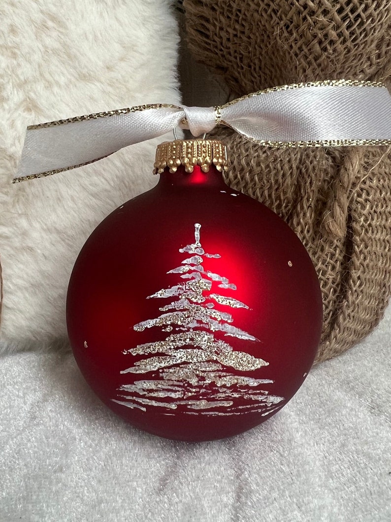 Hand Painted Red Glass Christmas Ornament Etsy