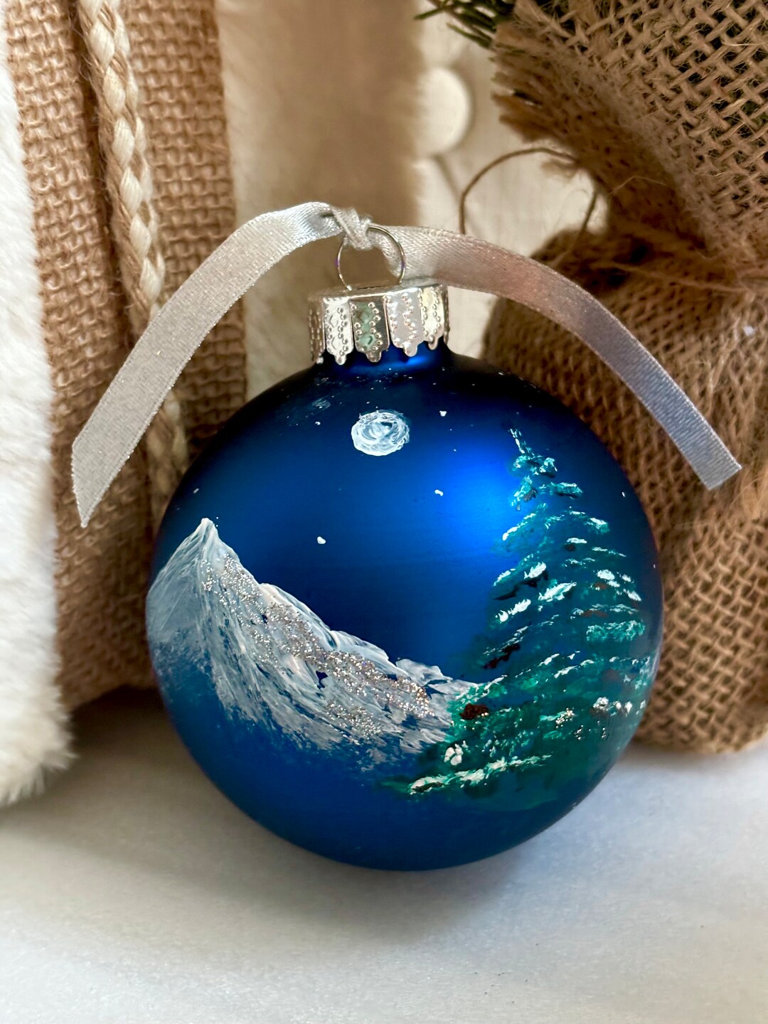 Hand Painted Large Blue Glass Christmas Ornament Etsy
