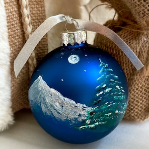 Hand Painted Large Blue Glass Christmas Ornament