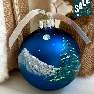 Hand Painted Large Blue Glass Christmas Ornament