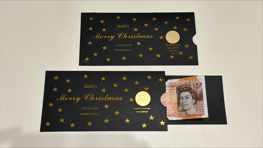Personalised Christmas Gold Foil Scratch Money Card Christmas Etsy