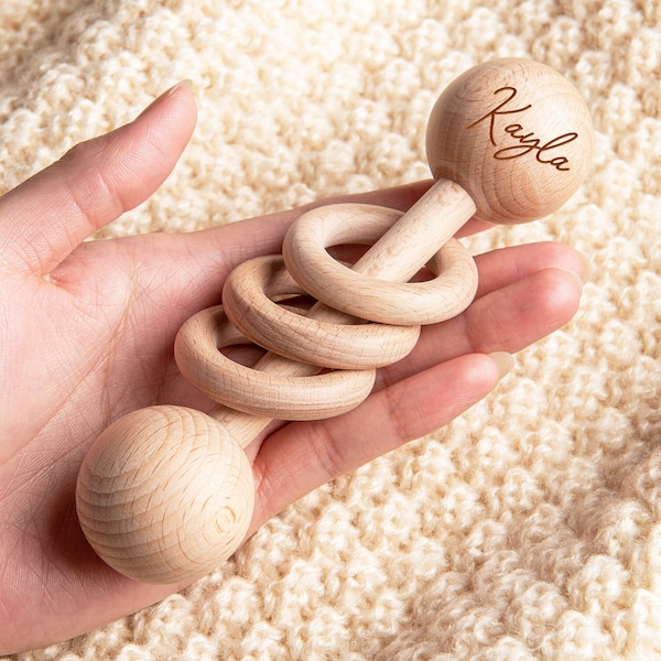 Wooden Baby Rattle Etsy