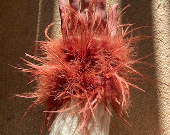 Ostrich Feather Slap On Cuff Bracelet - BROWN