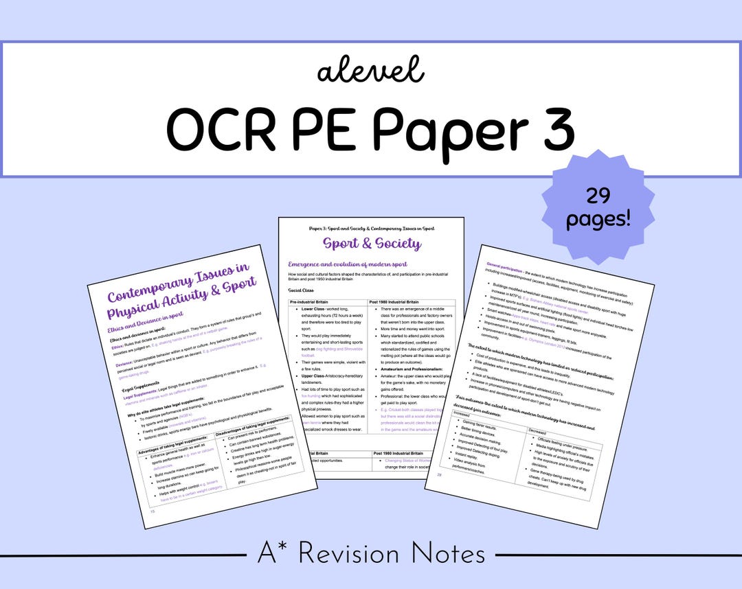 OCR A-level PE Paper 3 Revision Notes: Sport and Society and ...