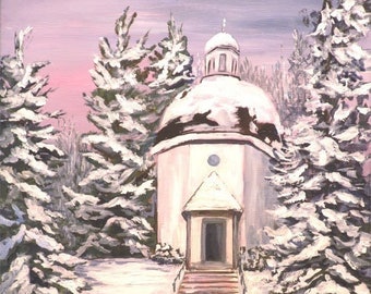 Silent Night Chapel - Limited Edition Signed Giclée Print on Canvas, Impressionist Painting, Impressionism, Original Art, Christmas, Austria