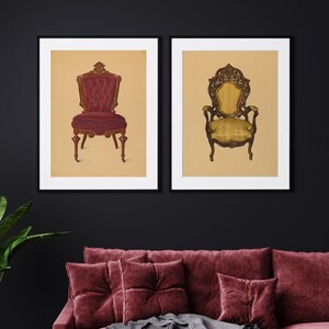 Set of 2 Victorian Chair posters. Vintage chair artwork ready to download and enhance your home decor