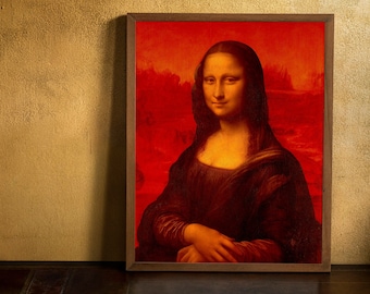Mona Lisa by Leonardo da Vinci - recreated in red tones. This printable wall art is ready for immediate digital download.