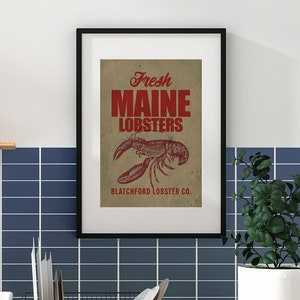 Fresh Maine lobster vintage poster. Retro advertising for fresh lobsters from the state of Maine in New England.