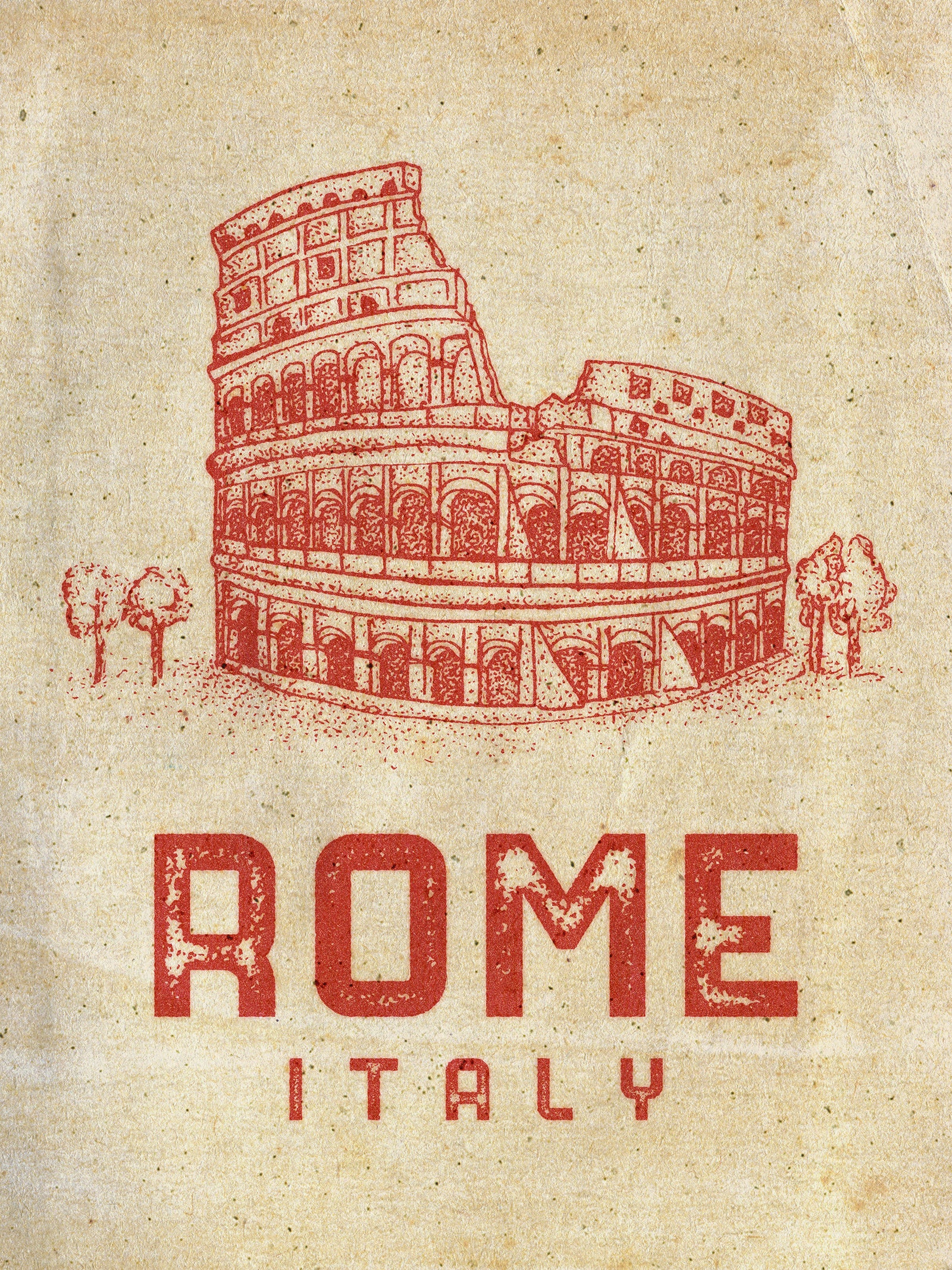 Rome Retro Travel Poster Depicts the Roman Colosseum in Italy ...