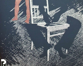 Insomnia 4 - handmade linocut, graphic, by Pawel Naumowicz