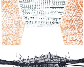 Grand Arche 2 - handmade linocut, graphic, by Pawel Naumowicz