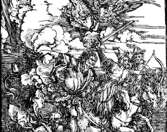 Albrecht Durer - The Four Riders of Apocalypse - handmade linocut, reproduction, graphic, by Pawel Naumowicz