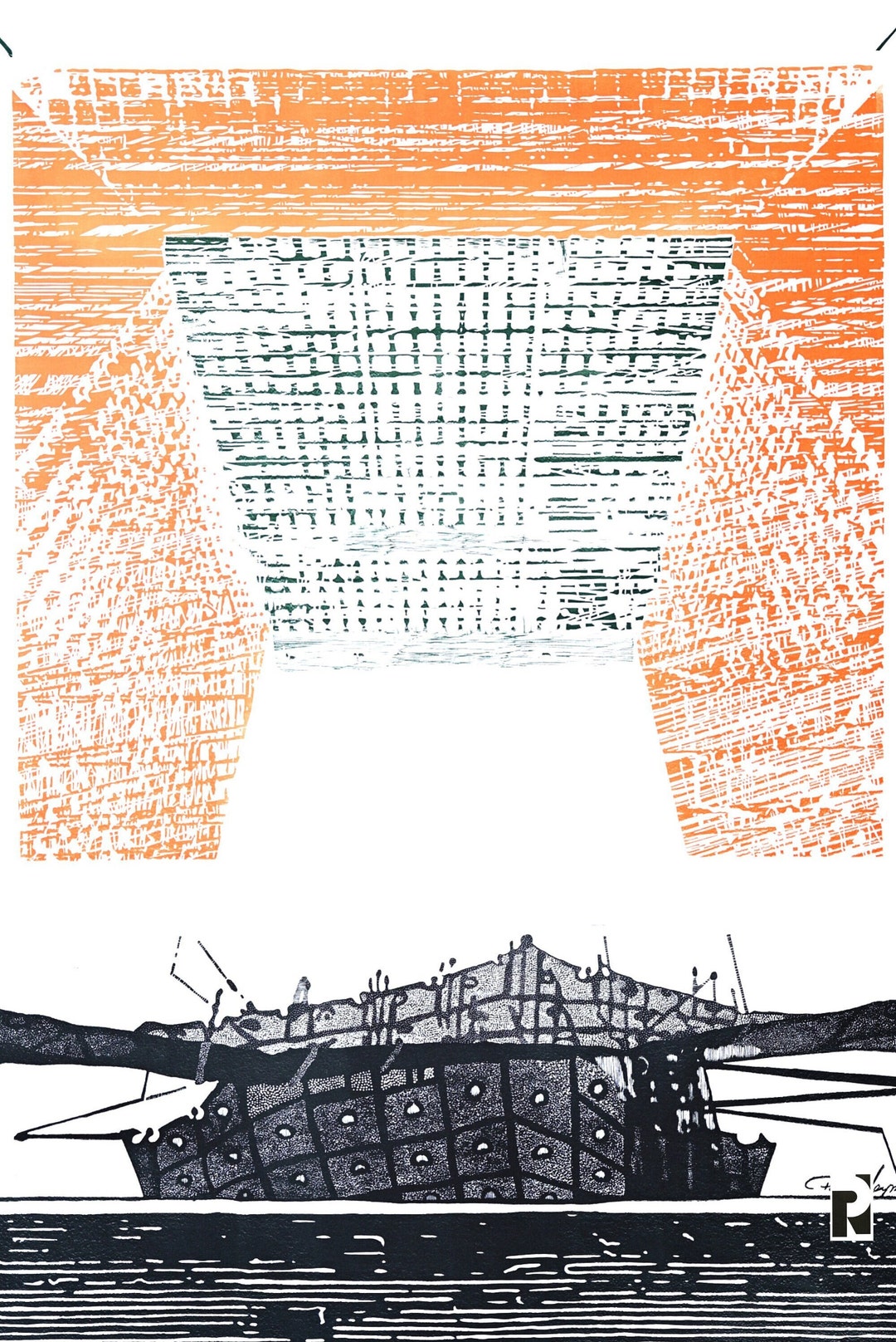 Grand Arche 2 - Handmade Linocut, Graphic, by Pawel Naumowicz - Etsy