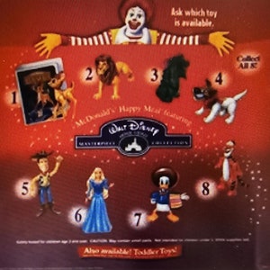 1996 MacDonald&#39;s Walt Disney&#39;s Masterpiece Collection Happy Meal Complete Set of 8