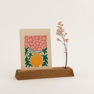 Porte-cartes en Chêne Petit Format avec Soliflore - Accessoire Bureau Unique et Élégant, Cadeau en Bois Naturel