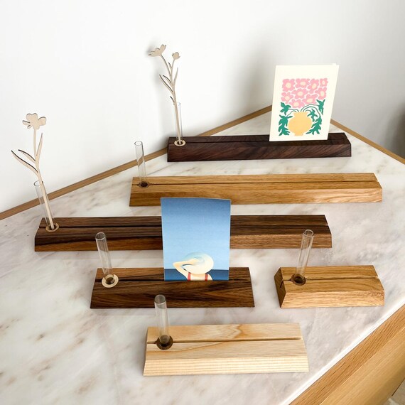 Porta Biglietti Da Visita In Legno Di Noce E Ottone - Organizer Per Scrivania, Regalo Elegante - Foto 2