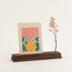 Porte-cartes en Noyer Petit Format avec Soliflore - Accessoire Bureau Unique et Élégant, Cadeau en Bois Naturel