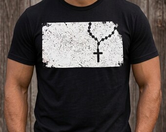 Distressed Kansas Rosary Shirt | State Pride Faith Graphic Tee