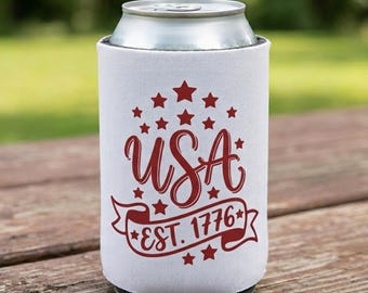Retro USA Est 1776 Can Cooler | Patriotic Beer Holder, Party Decor