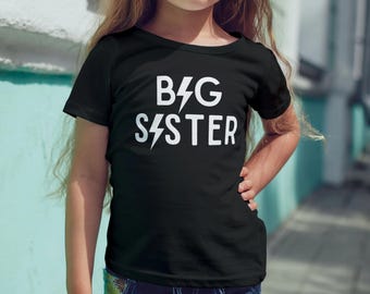 Edgy Big Sister Shirt | Lightning Bolt Sibling Announcement | Retro Toddler Rocker Tee