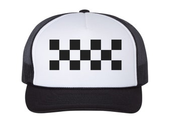 Checkered Trucker Hat, Trucker Hat, Gift Idea for, Race Day Trucker Hat, Checkerboard Vintage Hat