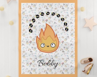 Personalisierte Calcifer weiche Fleece-Babydecke (hellorange)