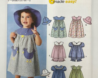 Simplicity 7189 Multi size (Sizes 1/2 - 4) Toddlers&#39; Dress, Top and Panties; Hat (sizes: 19&quot;, 20&quot;, 21&quot;) Sewing Pattern (2002) - Uncut