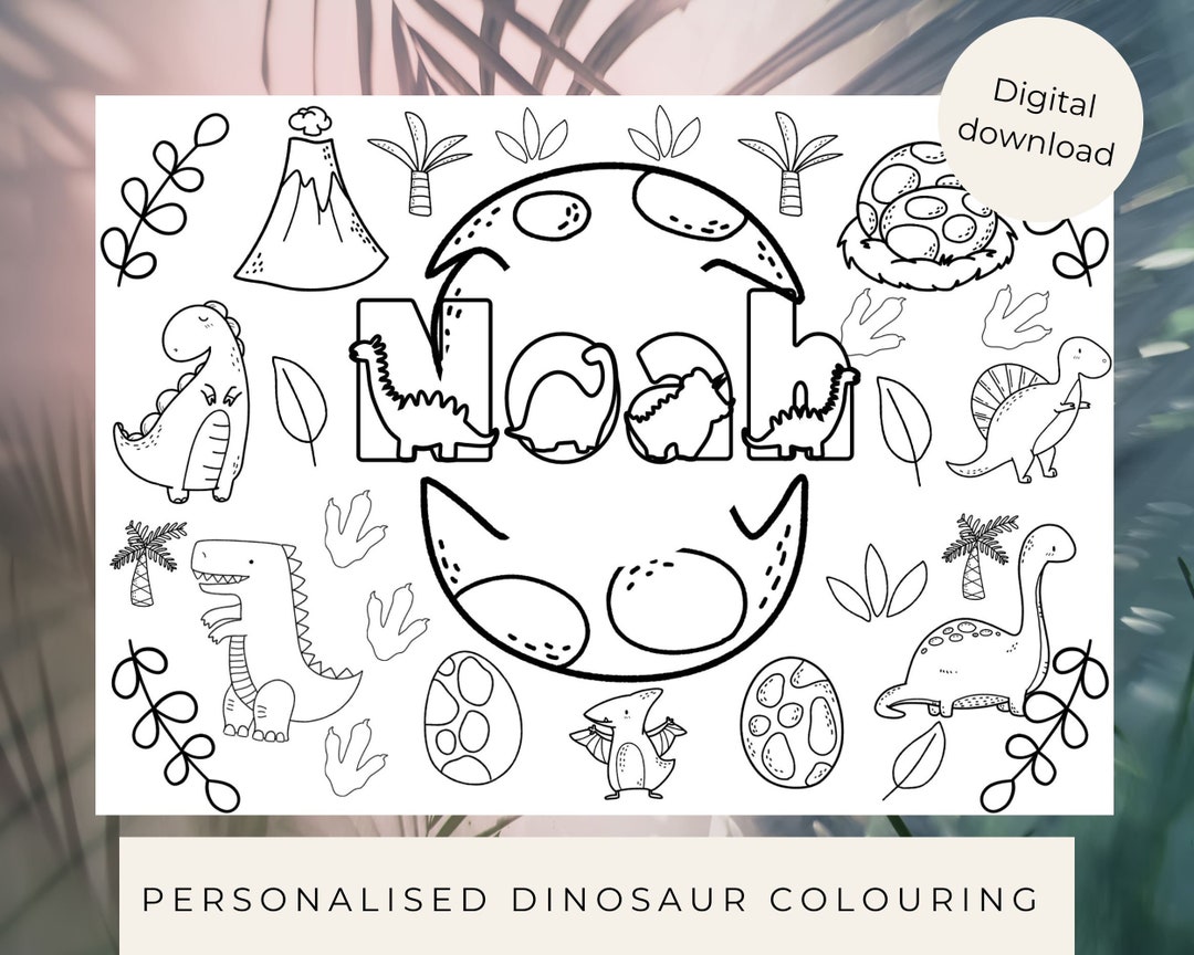 Personalized Dinosaur Coloring Page: Kids Printable Placemat (digital ...