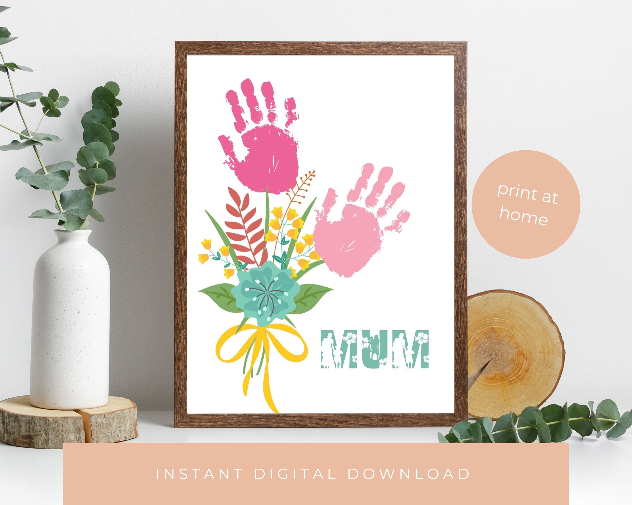 Mother's Day Handprint, Art Print, Floral Bouquet, Mom Mum Grandmas ...