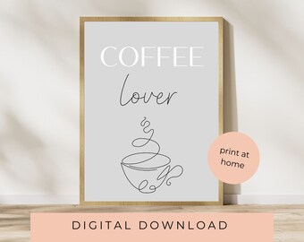 Impresión minimalista de taza de café: Arte mural para la cocina (descarga digital)