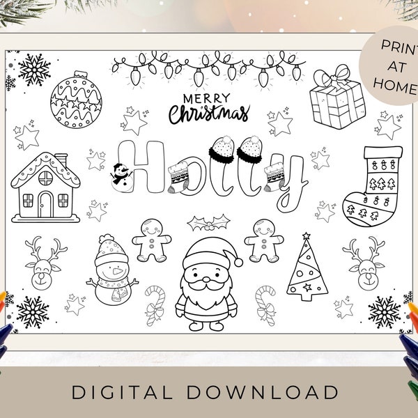 Christmas activity, Christmas personalised placemat, Christmas colouring page, Christmas Eve box fillers for kids, stocking filler for kids