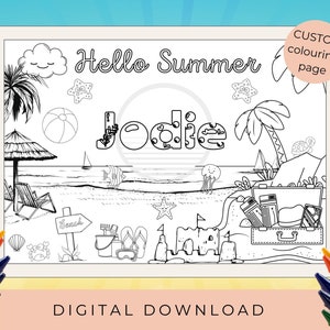 Personalized Summer Coloring Page: Beach Theme Activity (Digital Download)