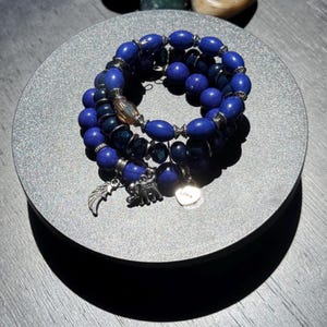 Blue Beaded Wrap Bracelet: Adjustable Memory Wire Bangle, Handmade