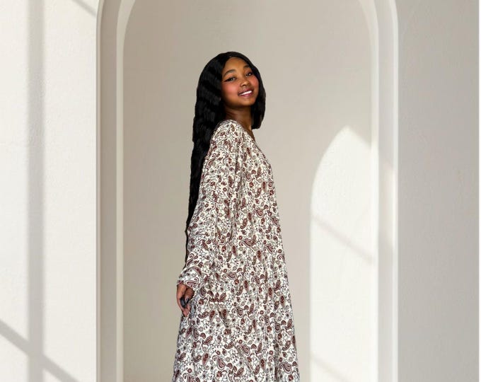 Featured listing image: Paisley African kaftan Dress | Handmade african kaftan dress |one size lightweight gown |perfect for event, wedding ,summer and evening wear