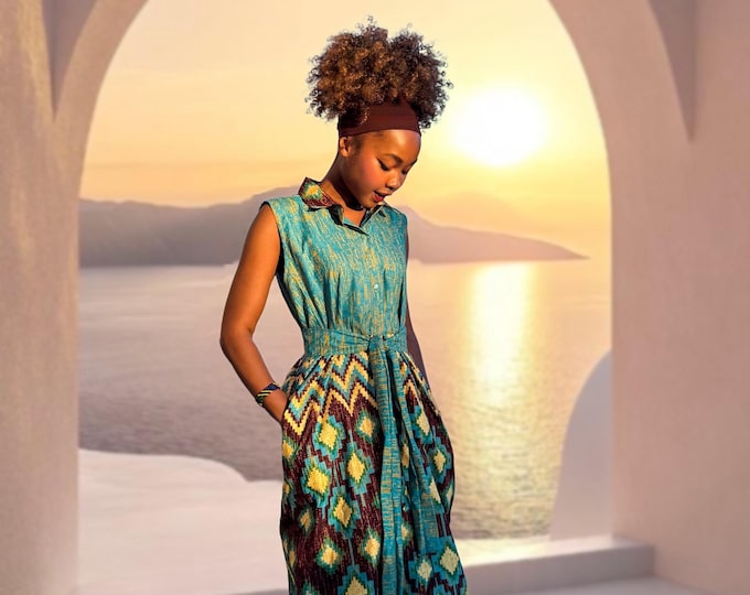 Featured listing image: Green Kente Maxi Dress | Sleeveless African Print Cotton Dress