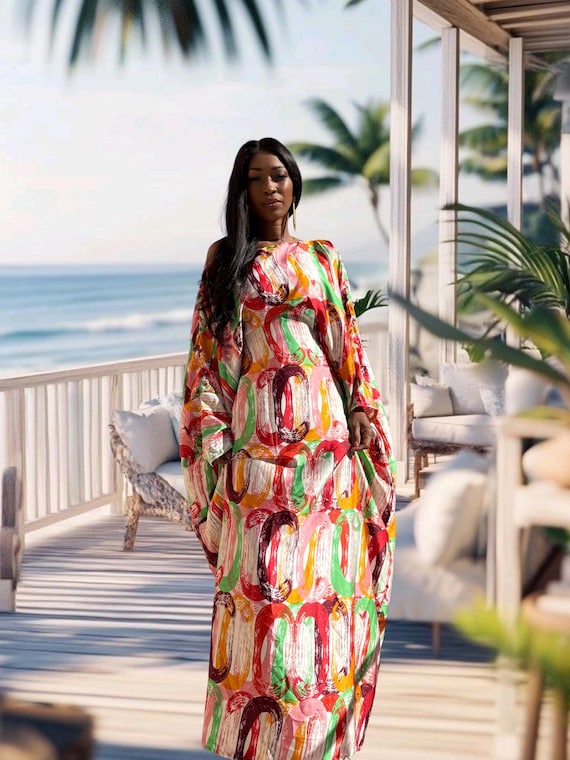 loose kaftan dresses Draped Back Loose-Cut Kaftan