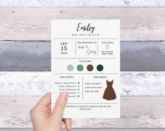 Customizable Bridal Party Information Card | Bridesmaid Info Card Template Editable with Canva|Modern Minimalist Bridesmaid Information Card