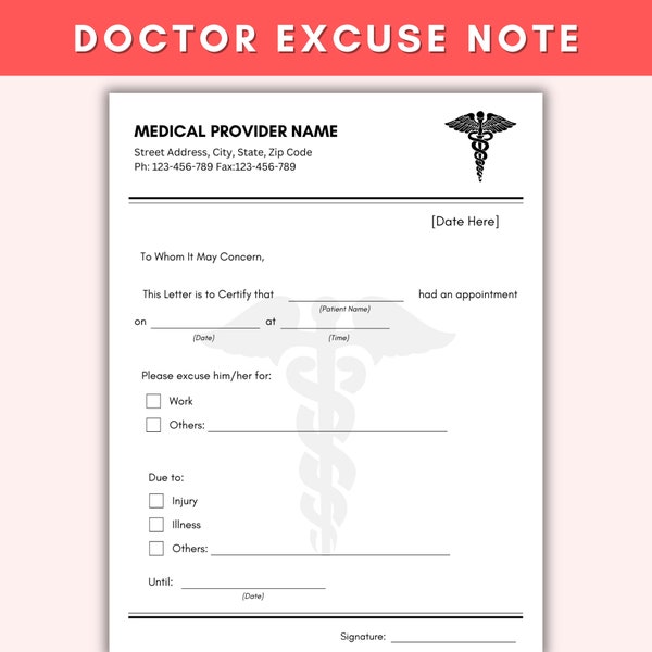 Fillable Doctors Note for Work, Doctor Excuse Note, Drs Note, Doctor Excuse Letter, School Excuse Note, Doctor Excuse, Editable Template