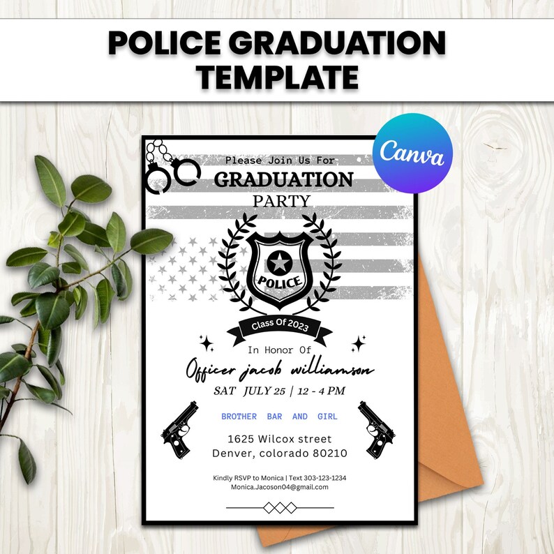 POLICE Graduation Invitation Template, Thin Blue Line Party Invitation ...