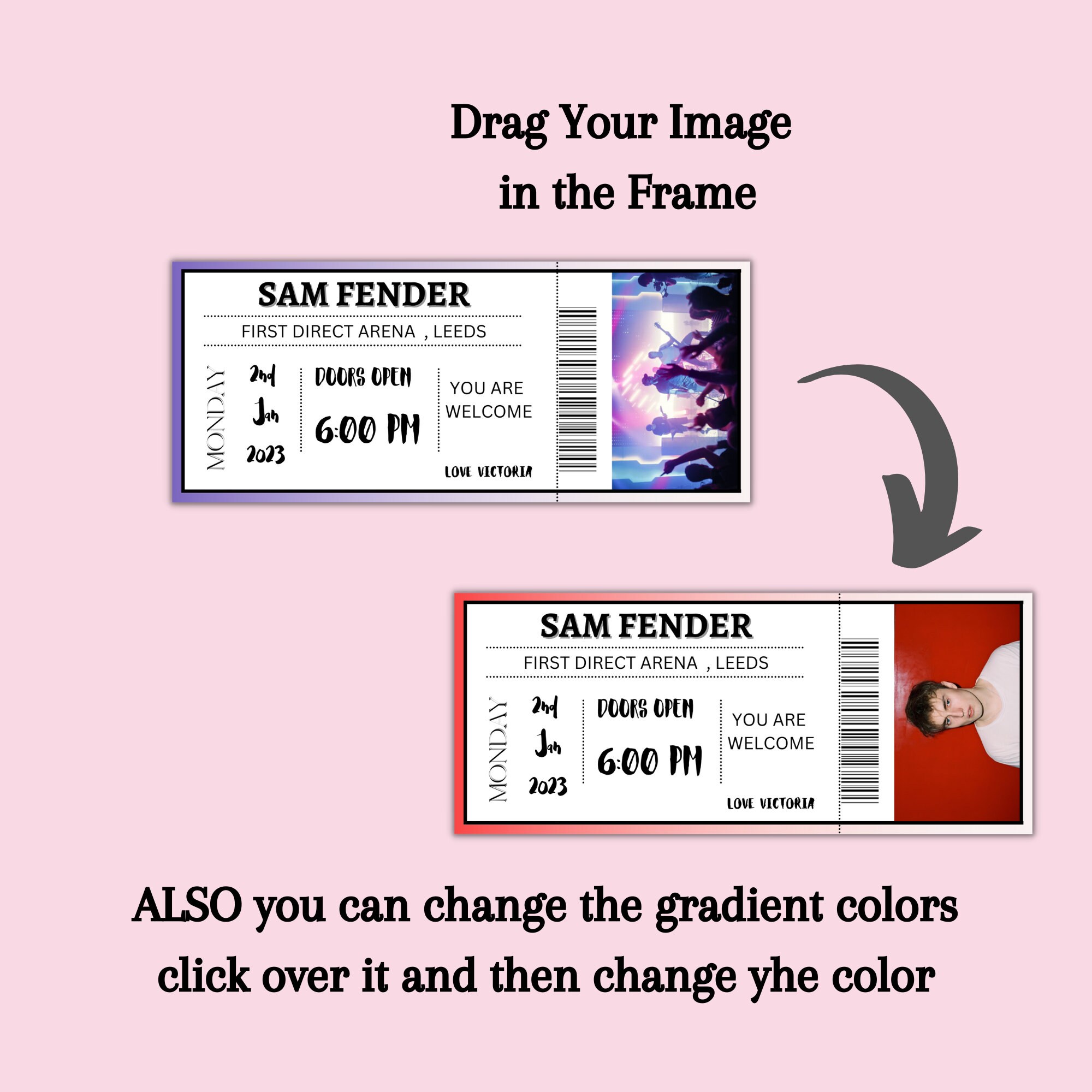 Fake Rockets Ticket Template Concert Ticket Template Printable Event Ticket Surprise Concert Ticket ...