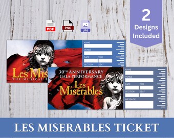 Printable LES MISERABLES Broadway Surprise Ticket. Editable Musical Theatre Faux Event Admission Souvenir Keepsake. Instant Download