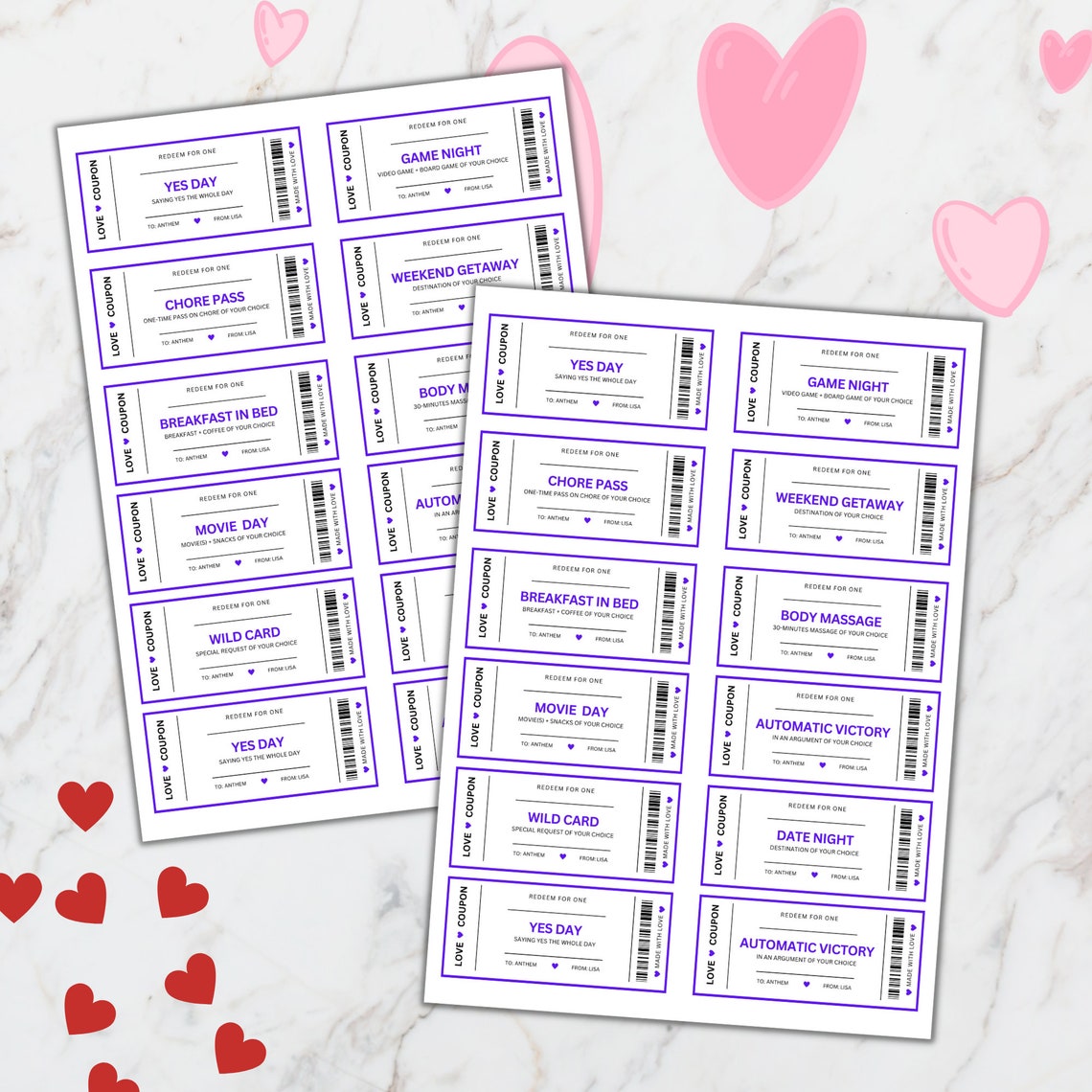 Valentines Printable Love Coupon Book Love Coupon Book for Her Custom ...
