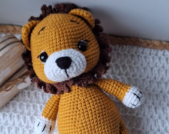 Handmade plush lion, Safari theme nursery decor, Amigurumi safari animal, Gift for 1st birthday or baby shower, Crochet lion for boy,