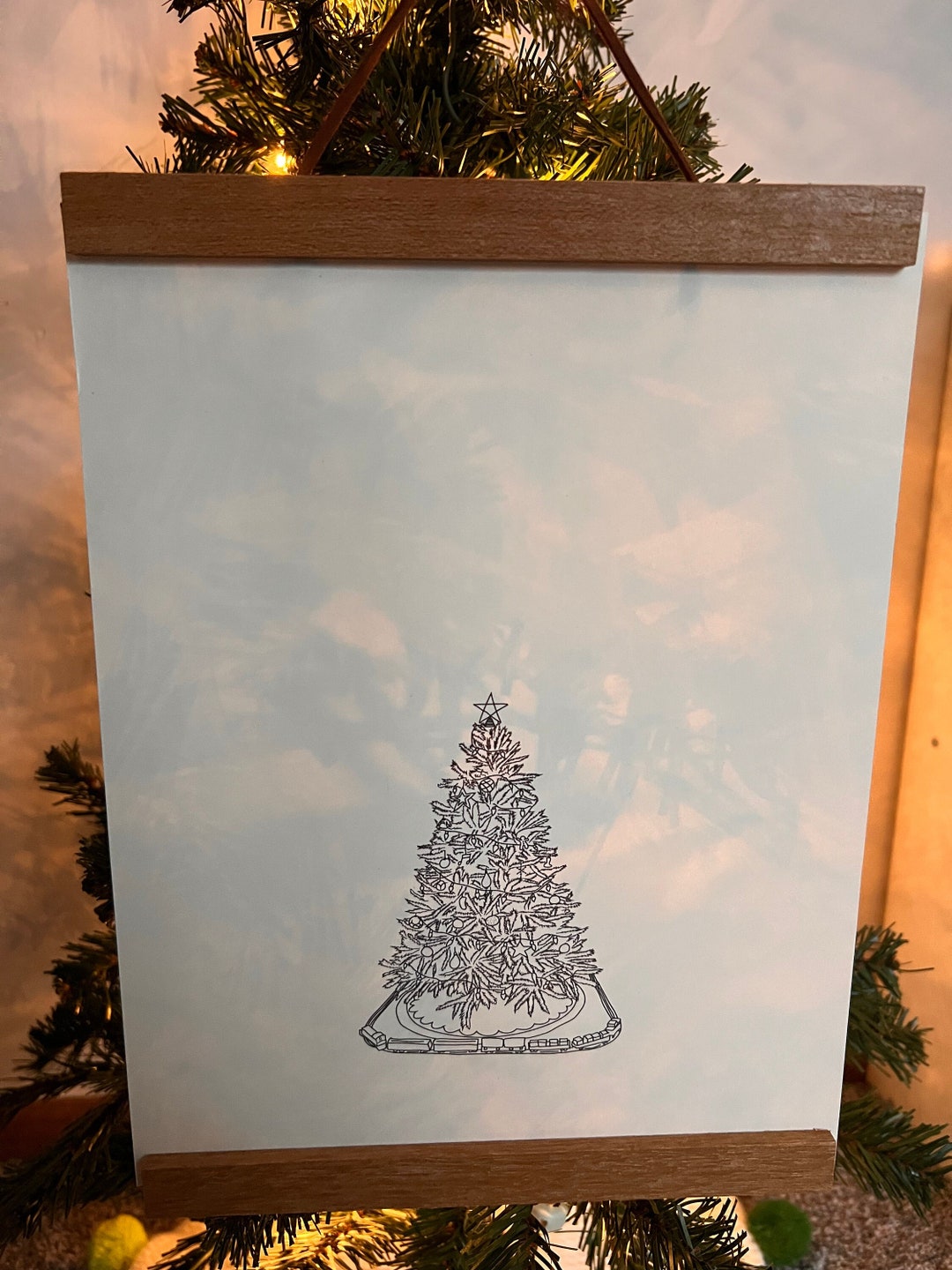 Childhood Christmas Tree Line Drawing Print Holiday Decor Wall Art