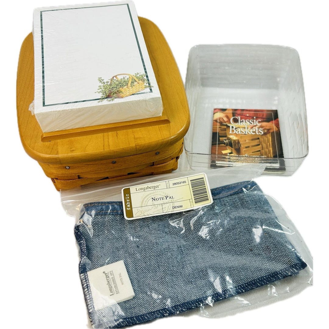 Note Program Basket Longaberger 1999 NOTE PAL Basket With Lid Rare Denim Liner Protector ...