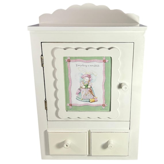 Hallmark Bunnies By The Bay Wooden Jewelry Box Cabinet White Cottagecore RARE