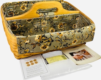 Longaberger CARRY N CADDY Basket w/ Khaki Floral Liner 2 Protectors 2006 READ
