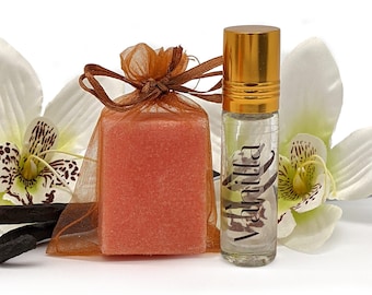 Vanilla Perfume Set - Roll On Fragrance Oil & Solid Block // Natural // Vegan // Alcohol Free // Pocket Size // Cruelty Free
