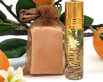 Orange Blossom Perfume Set - Roll On Fragrance Oil & Solid Block // Natural // Vegan // Alcohol Free // Pocket Size // Cruelty Free